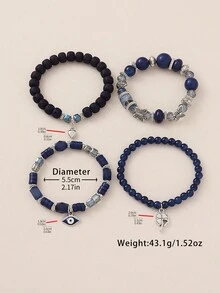 Bộ 4 vòng tay hạt thủy tinh phong cách Bohemian quyến rũ với hình mắt, cỏ bốn lá, trái tim, bướm, và hạt bồ đề, thích hợp cho nữ giới đeo hàng ngày, đi biển và du lịch. - Mắt, cỏ bốn lá, bướm - Xem 4