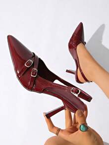 2025 New Arrival Fashionable High Heel Shoes For Young Girl, Elegant Basic Business Casual Shoes For Spring/Summer, Suitable For Vacation, Holiday, Easter - Burgundy - View 3