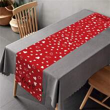 Camino de mesa romántico con diseño de letras y corazones para San Valentín, decoración para bodas, fiestas, hogar y cocina. - Rojo - Ver 1