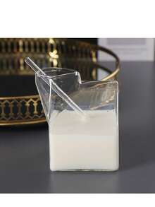 1-Piece Minimalist Japanese Style Transparent Square 350ml Glass Milk Carton Borosilicate Glass Material High Temperature & Thermal Shock Resistant Easy To Clean Home Breakfast/Office Drink Making/Picnic Portable/Afternoon Tea Matching High-Looking Milk-Specific Cup Valentine's Day Mother's Day Father's Day Practical Drinkware - Multicolor - View 4