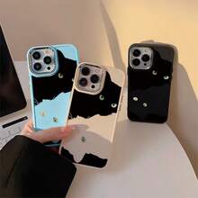 Drop-Resistant Cat UV Print Soft Silicone Metallic Plating Case Cover For Apple  11 12 13 14 15 16 17 Pro Max 14 15 16 Plus 17 Air X XR XS Max Anti-Impact Minimalist Design Protective Minimalist Anti-Scratch Perfectly Fitting Cases P15276 - 黑色 - 查看 5