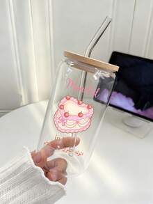 16oz Pink Bow Cake Iced Drink Glass Straw Cup For Girls, Coffee, Matcha, High-Temperature Printed, Washable & Reusable, Tin Can Shaped Glass Straw Cup, Iced/Hot Drink Cup, Best Gift Choice - Multicolor - View 7