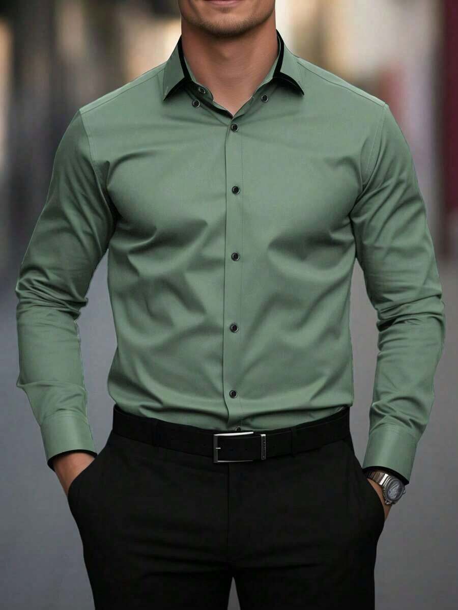 Modern Long-Sleeved Dress Shirt - Grey - View 1