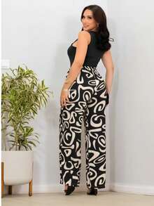 Duna Fabric Wide-Leg Pants - Blanco y Negro - Ver 3