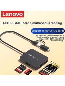 Lenovo H204 Card Reader: High-Speed 3.0 Transmission, Powerful Chip, Driverless Plug-And-Play, Lightweight And Compact For Easier Travel. - Black - View 2