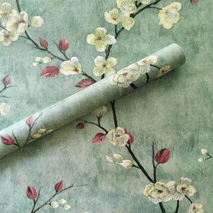1 Cuộn Giấy Dán Tường Tự Dẹp Bằng Vinyl Màu Xanh Lá Cây, Họa Tiết Hoa Mai, Dễ Dỡ Và Lắp Đặt, Thích Hợp Cho Phòng Ngủ, Nhà Bếp, Phòng Khách, Ký Túc, Trang Trí Tường, Cửa Tủ, Mặt Bàn, Trang Trí Nhà Cửa, Nhãn Dán Đồ Nội Thất, Giấy Dán Tường Tự Làm Dễ Dỡ Và Lắp Đặt 17.7inX39.3/118.1/196.8in