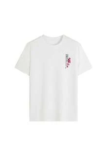 Women's White Crew Neck Short Sleeve T-Shirt With Koi Fish Pattern, Casual Japanese Style Versatile Top, Suitable For Daily Wear Summer - White - View 5