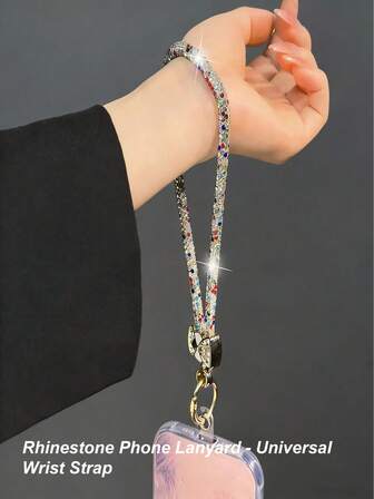 1 pieza Cordón para teléfono con lazo de diamantes brillantes, diseño de muñeca lujoso - Estilo de lujo, incrustado de rhinestones, diseño multifuncional INS, set completo de cordón de teléfono con cadena de diamantes, 1 pieza Cordón antirrobo y antiperdi da para teléfono con diamantes completos, incluye junta de sellado, adecuado como regalo para mamá, familia