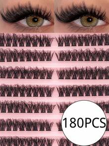 180PCS Individual Lash Clusters, 80D Fluffy Lash Clusters, Russian Volume Lash Clusters, Cat Eye DIY Eyelashes, D Curl 0.31–0.63 Inch Mixed Length, Thick & Wispy Faux Mink Individual Lashes, Reusable Cluster Lash Extensions For Daily Makeup, Party, Wedding, Travel, Christmas, Halloween, New Year's, Beauty & Health, Festive Glam Beauty