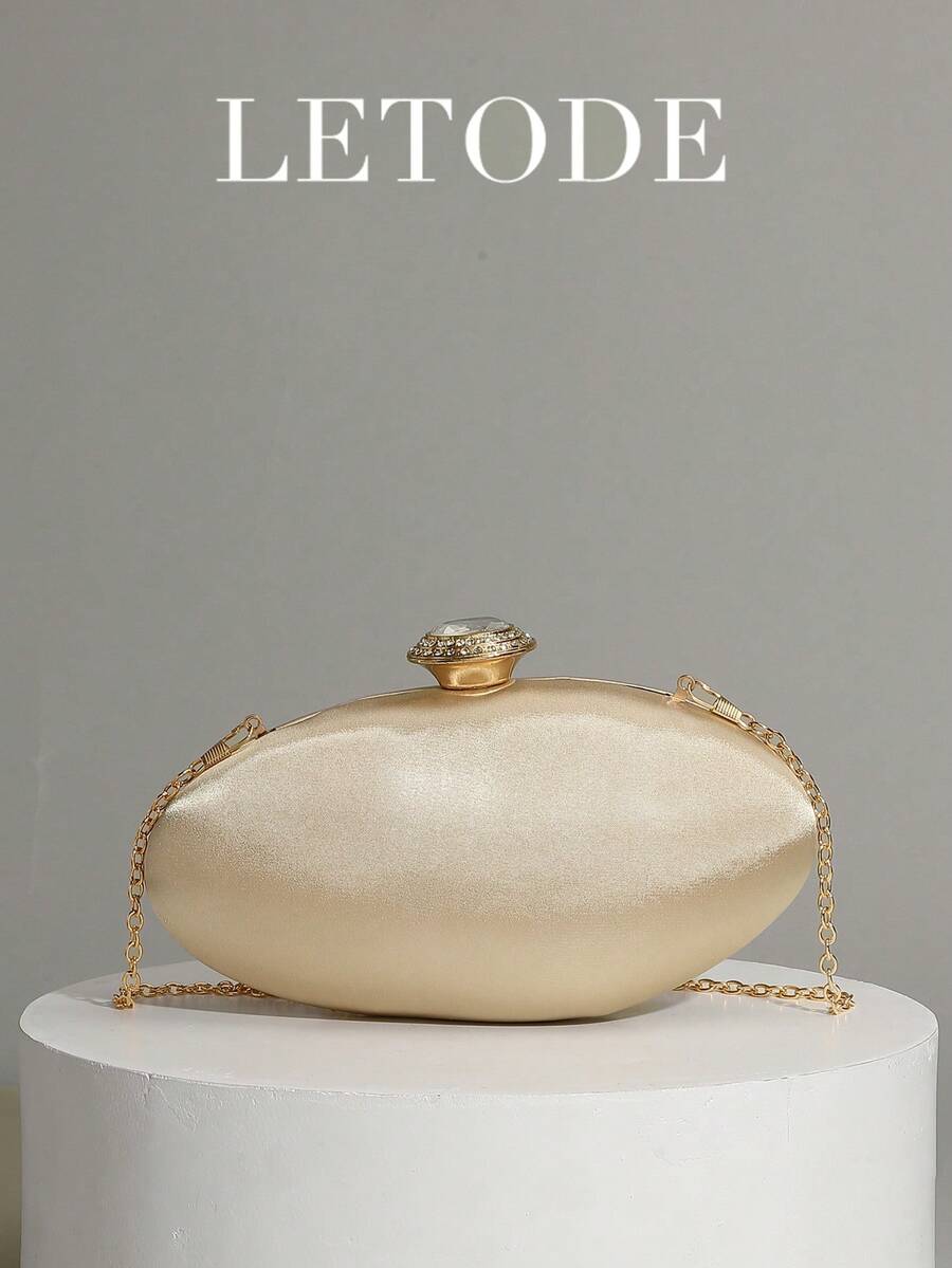 LETODE Rhinestone Jewelry Set Bling Necklace Earrings Bracelets Set For Women Evening Clutch Bag Bridal Wedding Gold Satin Fashion Metal Decoration Purses For Women Prom With Detachable Metal Chain For Wedding And Party Shoulder Bag For Women Clutch Purses For Ladies Bag Women's Handheld Evening Bag Versatile Handheld Bag Cocktail Party Wedding New Wallet Banquet Bag - Gold - View 1