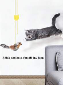 Giocattolo realistico per gatti a forma di uccello che cinguetta, giocattolo da appendere con piume resistente ai morsi, che si autoattiva, senza batterie richieste - Multicolore - Visualizzare 7