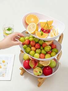 Zestaw plastikowych misek na owoce 2/3 poziomy, odpowiedni do kuchni i jadalni - taca wielowarstwowa, taca do przechowywania owoców i przekąsek, stojak z bambusa i drewna, taca na przekąski, taca na słodycze, kosz na owoce, może pomieścić owoce, przekąski i desery