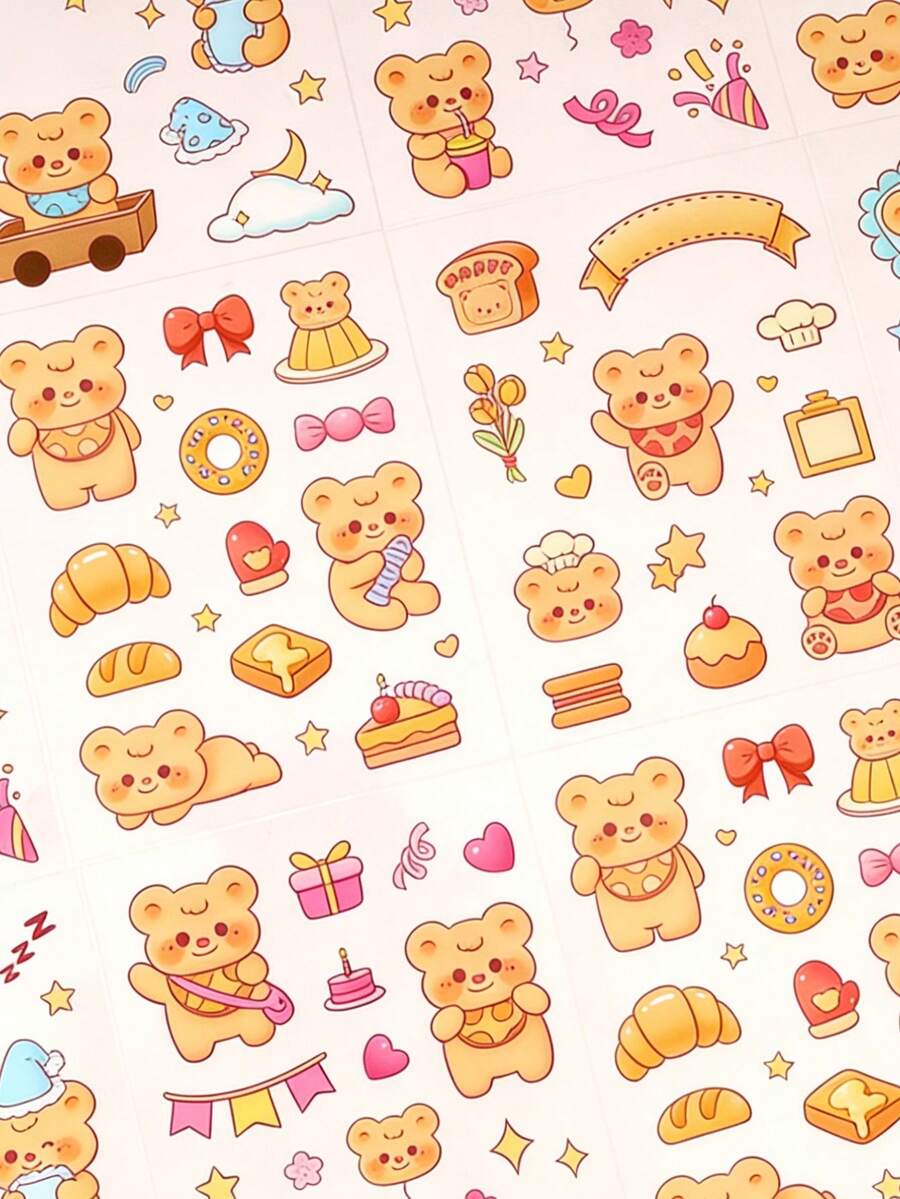 20 Sheets/Set Creative Cute Little Bear Stickers, Cartoon Student Planner Material Stickers,Stickers Aesthetic,DIY Waterproof Planner Decoration Stickers. They Are Perfect For Decorating Water Bottles, Laptops, Luggage, Guitars, Phone Cases, Keyboards, And Desktops. - Multicolor - View 1