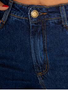 Women's Black Wide Leg Jeans, High Waist, 100% Cotton, No Lycra - 深色洗 - 查看 4