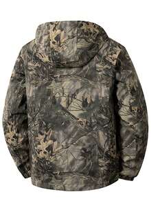 加大码男士轻薄涤纶迷彩（绿/棕/黑/灰/橙/白/米色）全拉链连帽夹克 - 可机洗，适合身材高大的男士 - 春、秋、冬休闲套头衫 - 适合狩猎、户外活动、日常穿着，拉链连帽设计，耐用面料 - 卡其色 - 查看 2