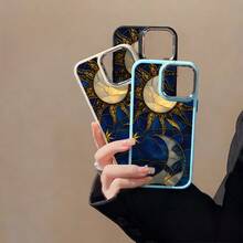 Drop Resistant, Sun, Moon, UV Resistant, Soft Silicone Printing, Metallic Plating Case For Apple  11 12 13 14 15 16 17 Pro Max 14 15 16 Plus 17 Air X XR XS Max, Anti-Impact, Minimalist Design, Protective, Scratch-Resistant, Perfectly Fitting Case P2561 - màu đen - Xem 6