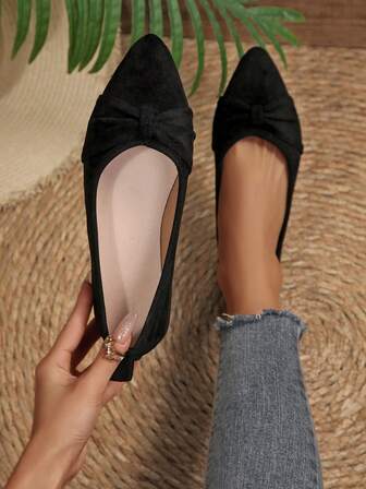 New Fashion Pointed Toe Flat Shoes, Fairy Style Slip-On Shoes For Dresses, Women Slouchy Loafers, Bow Accent Slip-On Shoes