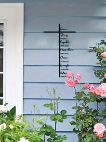 1件金属十字架墙饰，十字架和圣经经文以金属墙面艺术品的形式呈现，非常适合基督教主题装饰和圣经展览，配有黑色耶稣十字架雕塑墙饰，适合室内使用，是基督徒的理想礼物。