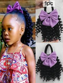 1pc Ponytail With Bow Clip Hair 8inch Kids Deep Wave Hair Go Afro Kinky Marley With Elastic For Girls - Natural Black - View 9