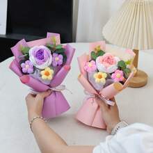 手工编织玫瑰向日葵花束，逼真仿真花卉摆设，创意礼物，适合情人节、圣诞节、婚礼、母亲节、教师节、新年、生日、毕业典礼等场合（含礼盒） - 彩色 - 查看 4