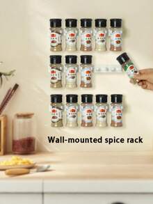 Estantería para especias montada en la pared: organiza fácilmente tu cocina - Pinzas para especias, Recipientes para especias, Utensilios de cocina - Material de PP