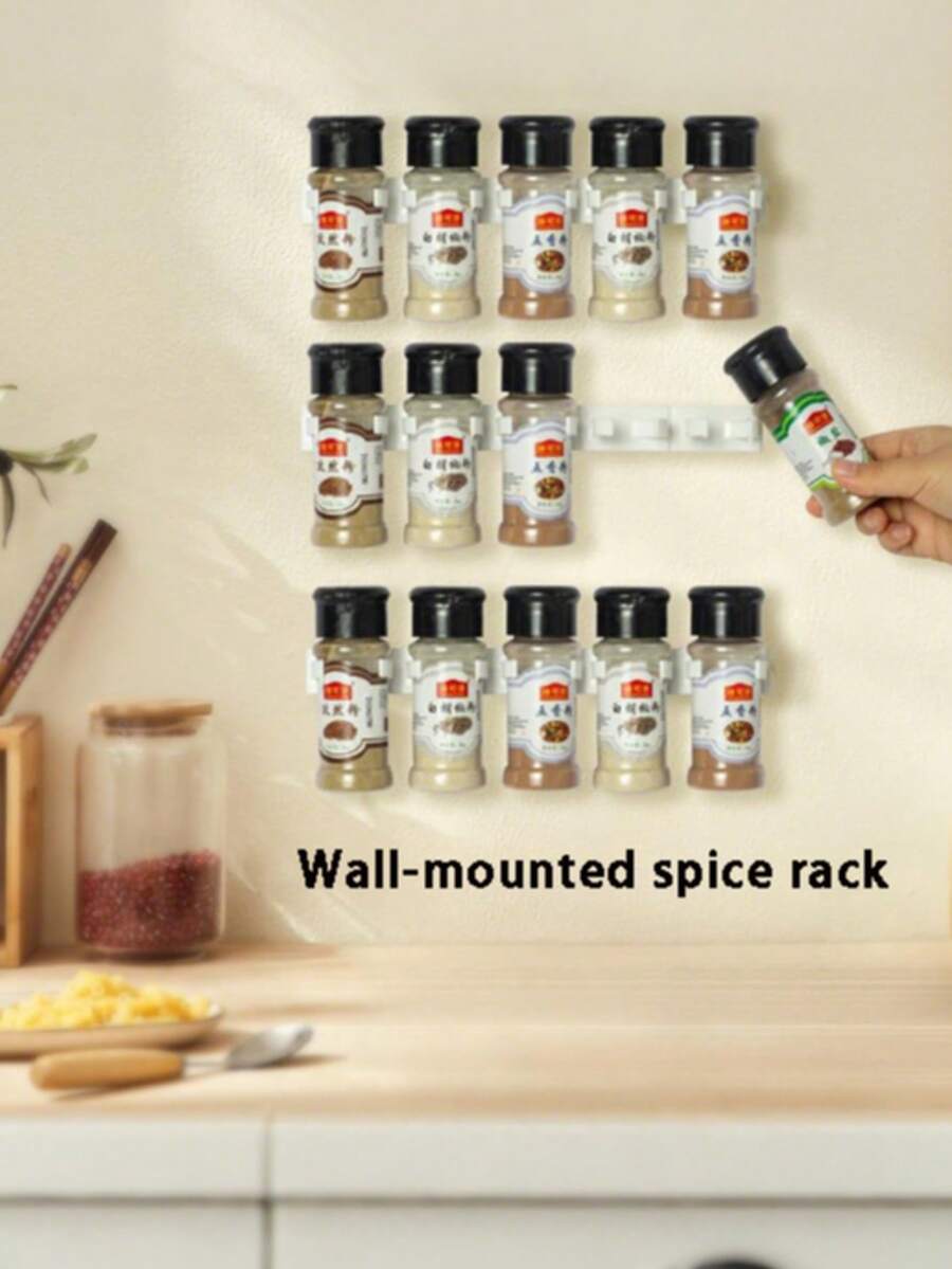 Estantería para especias montada en la pared: organiza fácilmente tu cocina - Pinzas para especias, Recipientes para especias, Utensilios de cocina - Material de PP