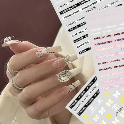 12/6片装自粘美甲贴纸，DIY美甲贴花，时尚美甲配件，包含花卉、几何和可爱图案，适合日常佩戴、派对、婚礼、节日和特殊场合，易于粘贴，适合女性和女孩。