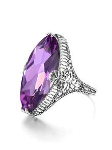 1枚优雅紫色立方氧化锆戒指，女士款式，适合婚礼、订婚、周年纪念、派对、情人节及其他场合。 - 銀色 - 查看 3
