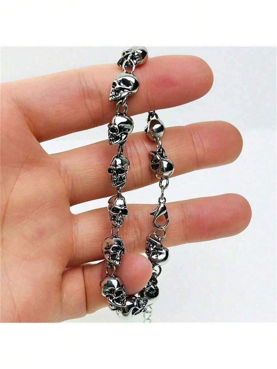 1PC Men's Punk Skull Chain Bracelet, Men's Fashion Bracelet, Charming Jewelry - 銀色 - 查看 1