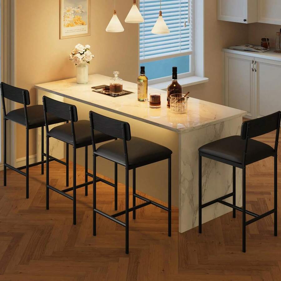 Techigher Dining Table Set For 2, Kitchen Table And Chairs, 3 Piece Counter Height Bar Kitchen Table Set With 2 Upholstered Chairs & 3 Storage Shelves For Small Space, Apartment - Taburete de bar de 4 piezas, negro - Ver 1