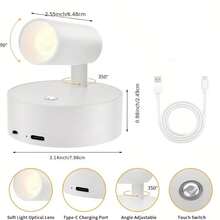 2Pcs LED Magnetic Wall Lamp, Featuring 3 Color Modes And Adjustable Brightness - With Touch Control, Easy Installation, Perfect For Plants And Artworks - USB Rechargeable Battery - Suitable For Bedrooms, Living Rooms And Corridors, Wireless With No Blind Spots, 360° Rotation Touch Control - White 2pcs - View 6