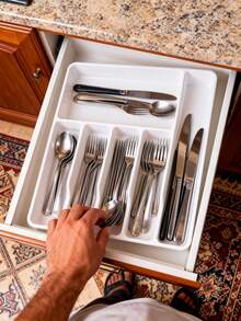 1pc Large Kitchen Spoon Organizer Rack, Kitchen Utensil Storage Rack, Drawer Flatware Organizer Box, In-Cabinet Cutlery Holder, Kitchen Storage, Drawer Knife Fork Spoon Separator Tray - Multicolor - View 4