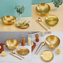 1pc Stainless Steel Golden Bowl Set, Rust Proof, Easy To Clean, Suitable For Fruits, Noodles, Salads, And Baking - Multi-Purpose Kitchen Utensils For Home Restaurants