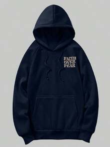 Men's Letter Graphic Hoodies Long Sleeve Faith Over Fear Hoodies Pullover Sweatshirt StreetwearBack To School Hoodie Teen, A Great Gift For Boyfriend - 寶藍色 - 查看 3
