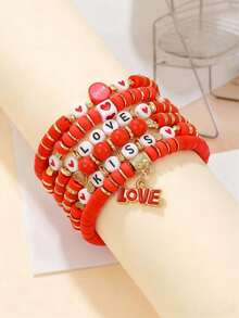 Different Valentine's Day Letter Friendship Bracelets, Designed By A Popular Singer, These Elastic Bracelets Can Be Used As Classroom Prizes, Exchange Gifts, And Valentine's Day Party Gifts. (Suitable For Holiday Gift-Giving, Back-To-School Season, And Valentine's Day)