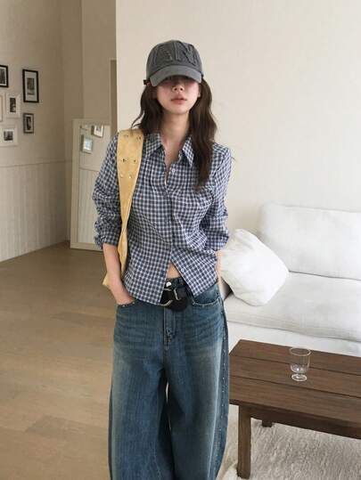 Autumn Cinched Waist Striped Long Sleeve Shirt Tops