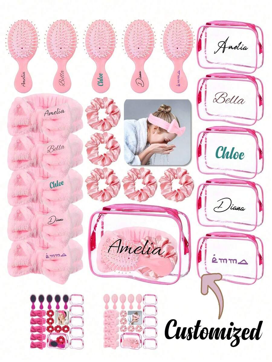 1/4/8/12/16 Pcs Sleepover Party Essential Set, Customizable Toiletry Bag, Makeup Bag, 1 Set Personalized Toiletries, Customizable Set. Polyester Spa Party Supplies - Pink Non-Electric Facial Cleansing Tool Set - Multicolor - View 1
