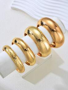 4/2pcs Vintage Exaggerated Old Coin Style Women Metal Gold Smooth Hammered Texture Bangle Set, Suitable For Women's Daily And Party Wear - Gold - View 9