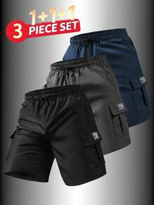 3pcs Men's Summer Cargo Shorts - Non-Stretch, Casual Style With Pockets, Loose Fit Suitable For Outdoor Sports, Street Parties And Travel, Versatile Functional Cargo Shorts - Multicolor - View 6