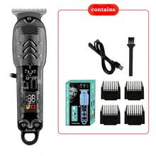 Professional Smart LCD Hair Clipper, Transparent Cordless Electric Shaver For Men - Black - View 4