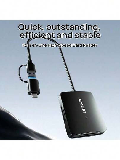 Lenovo H104 카드 리더기: 4-in-1 카드 리더기, 고용량 메모리 카드 전문 판독, 효율적이고 안정적인 데이터 전송, 컴퓨터 및 노트북용 플러그 앤 플레이 솔루션