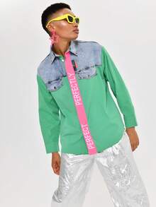 Striped Detail Mix Shirt – MADE IN TURKEY - Blue - View 1