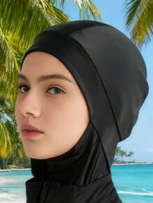 1pc Summer Bathing & Swimming Headscarf, Women's Quick-Wear Headscarf, Extended Neckline Design - Black - View 5