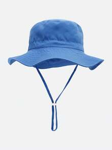 Adjustable Kids Bucket Hat - Solid Color/Shark/Dinosaur/Palm Tree Pattern, Toddler Beach Sun Protection Hat, New Style Boys Colors - 1PC - View 5