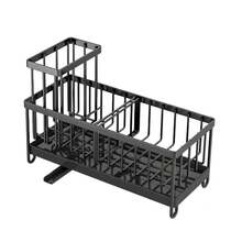 Black Kitchen Sink Sponge Rack, Sink Box Organizer With High Brush Holder, Kitchen Countertop Organizer And Storage Essentials, Rustproof 304 Stainless Steel, Dishwasher Organizer - 黑色 - 查看 8