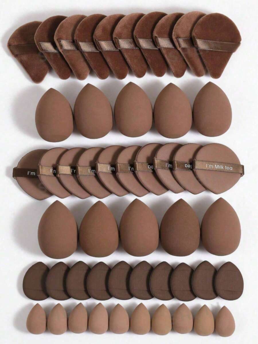 50/30/20/10pcs Makeup Sponge Set, Makeup Blender, Professional Makeup Blending Sponge Wholesale, Stocking Up, Super Soft Concealer Sponge, Facial Makeup Tools, Suitable For Foundation, Powder, Toner - Coffee Brown - View 1