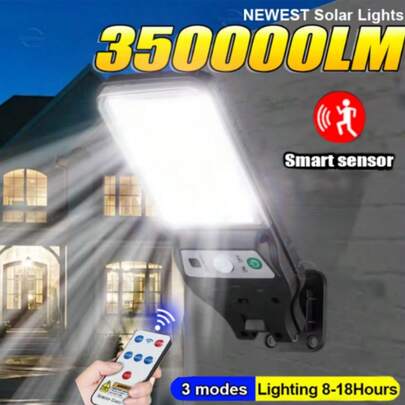 350000流明超亮太阳能灯，带运动传感器，太阳能花园路灯，泛光灯，户外防水安全壁灯，庭院道路车库公园商业照明
