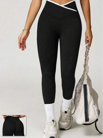 1pc Women's Seamless High Waist Tummy Control Criss-Cross Waistband Leggings, Warm, Breathable, Stretchy Fabric For Winter, Suitable For Gym, Outdoor Sports, Ideal For Workout And Running