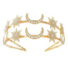 一套波西米亚风日月发箍、皇冠、六芒星耳环，婚礼及新娘配饰 - 彩色 - 查看 5