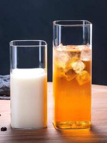 1PC Square Glass Cup, Modern Crystal Clear Highball Tumbler, Unique Versatile Drinkware For Iced Coffee/Cocktails/Water/Juice, Home Kitchen & Bar Essential (Without Straw) - Multicolor - View 7